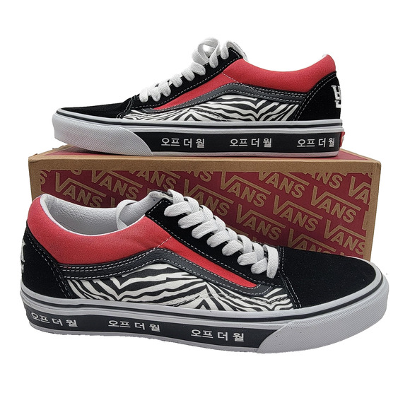 Vans Old Skool Shoes Mens Sz 9 Wmns 10.5 Zebra Cherry Blossom Korean Typography main image 4